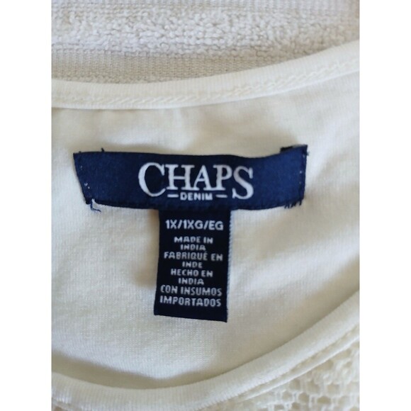 Chaps Womens Blouse Beige Ivory Lace Lined Short Sleeve Scoop Neck Size 1X Beach - Picture 13 of 14